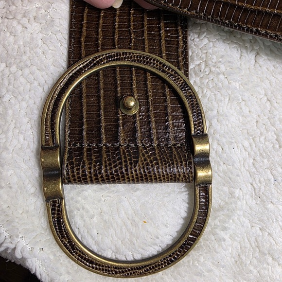 VTG Sezane Fetiche Wide Belt Brown Lizard Embossed Leather Womens 80 Small MED
